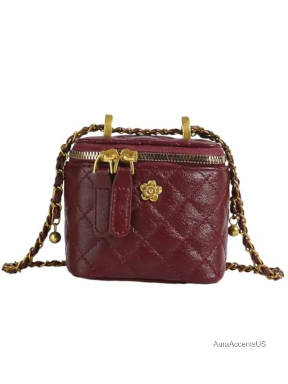 Mini Quilted Faux Leather Crossbody Bag with Chain Strap
